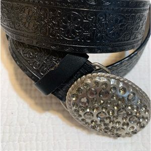 Black belt with rhinestone buckle